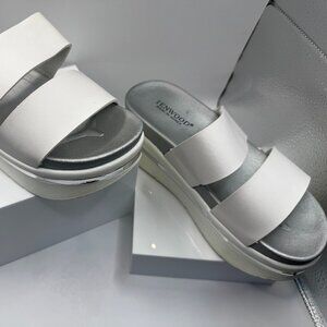 Tenwood White Platform Slide Sandals | Cushioned Comfort | Made in Korea